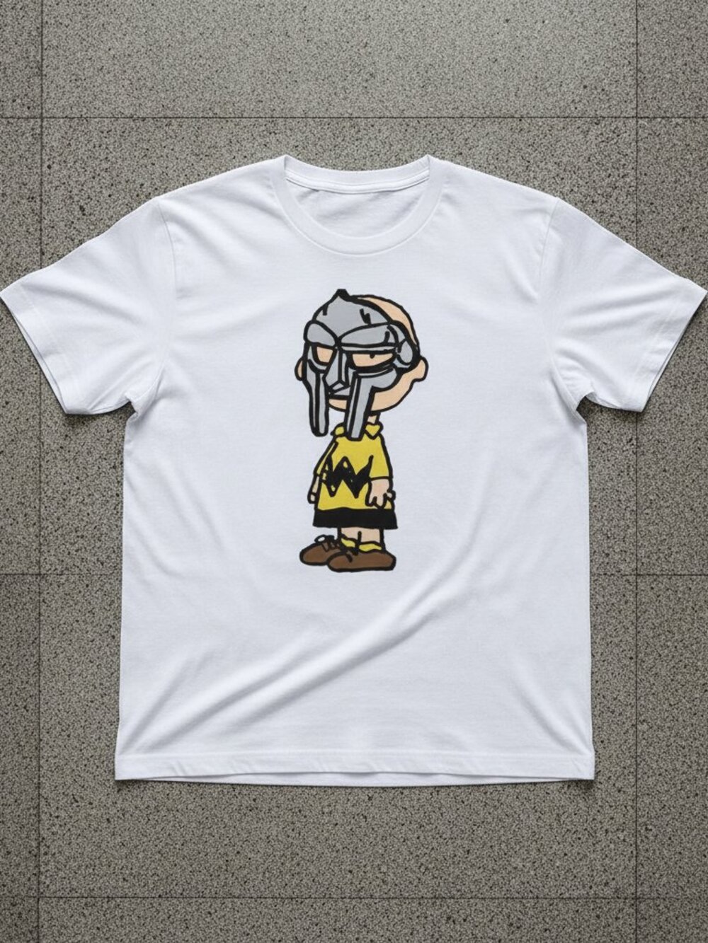 MF DOOM Metal Mask Charlie Brown Mashup Funny Hip Hop White T-Shirt